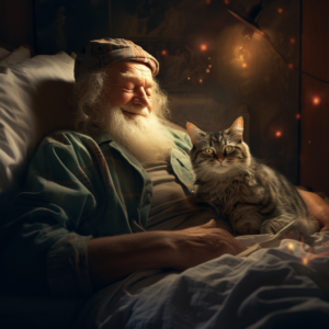 old man with a cat