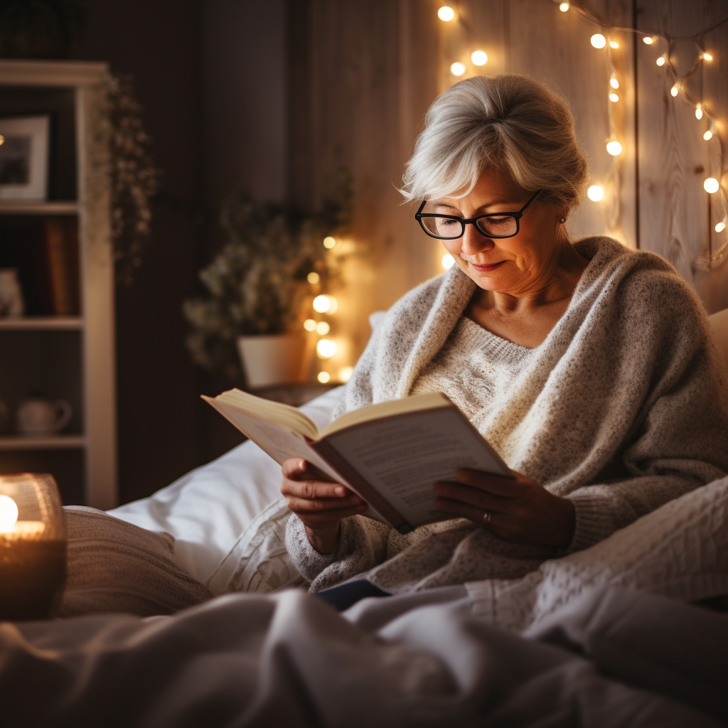 lady reading a book in bed