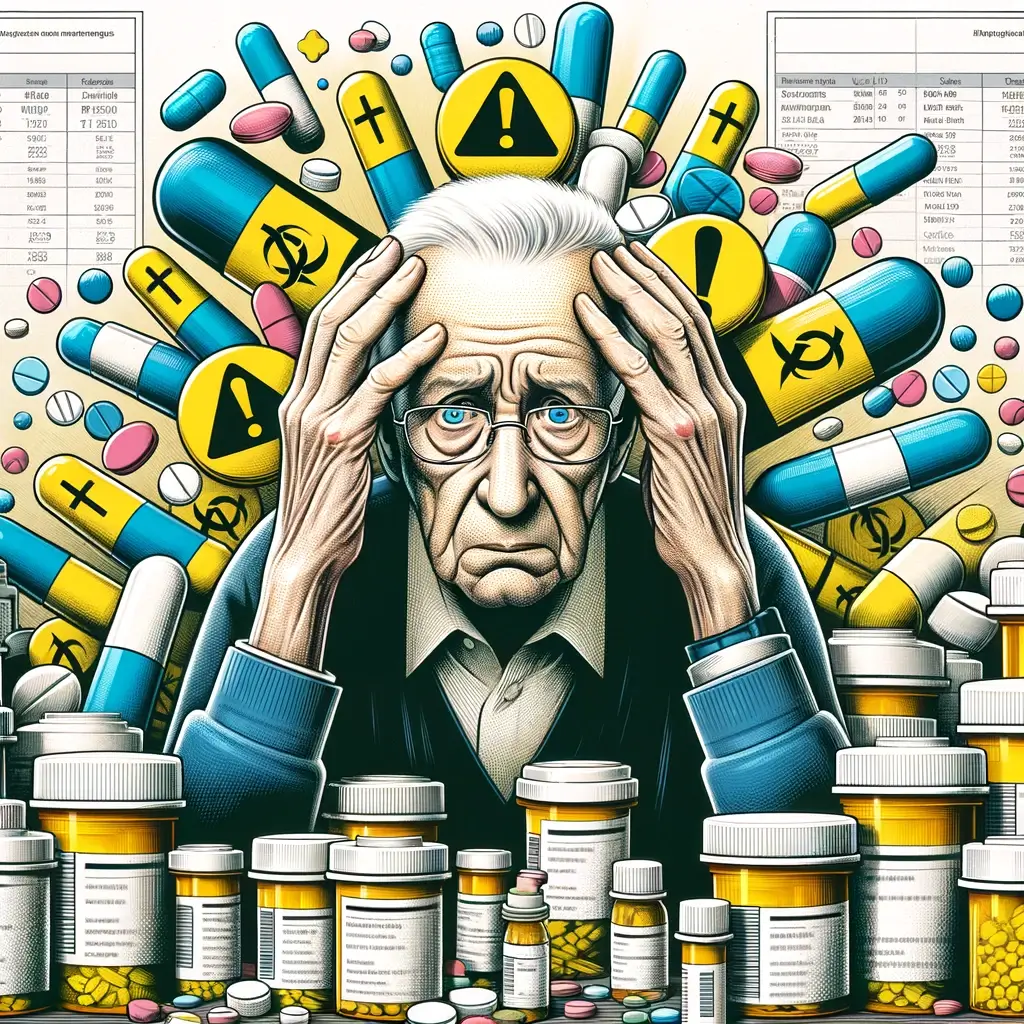 Older man with pills all arouind him