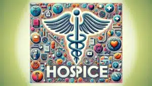 illustration with medcial symbols and the word hospice